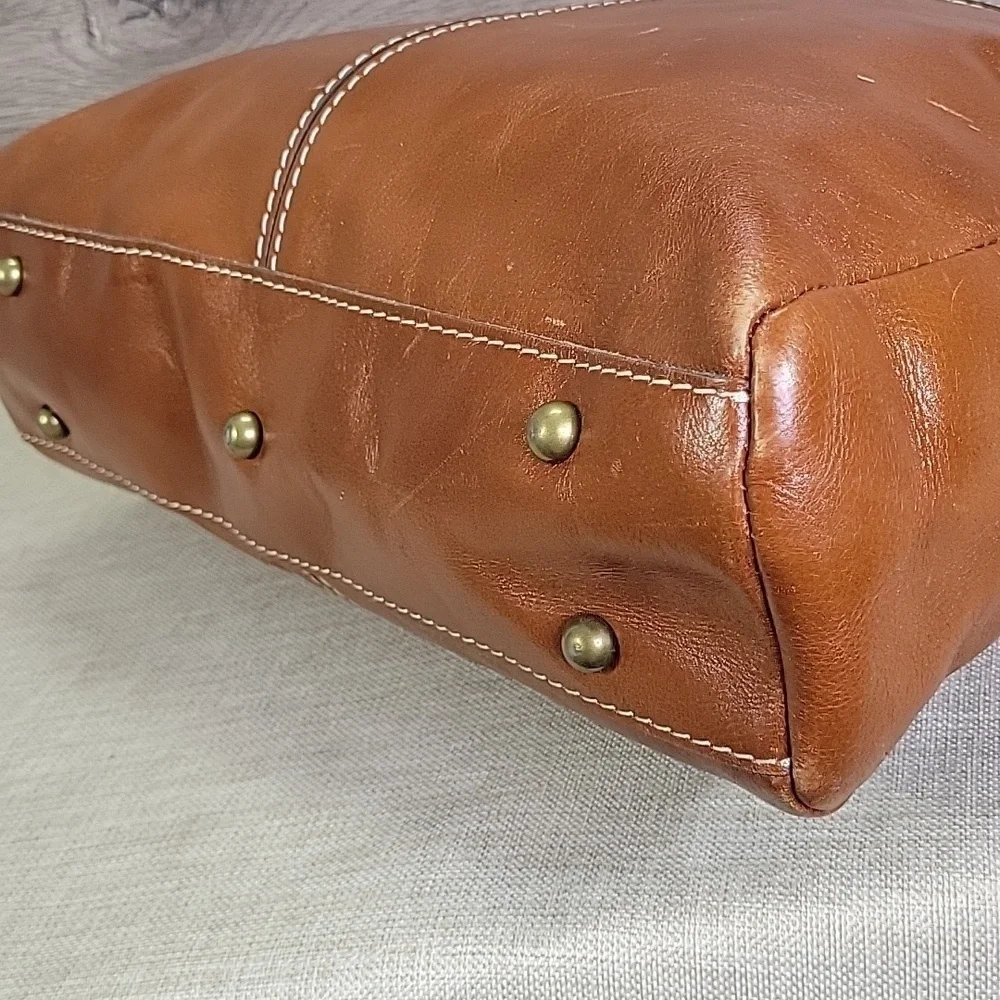 Patricia Nash Poppy Heritage Brown Leather Tote Shoulder Bag Handbag Purse
